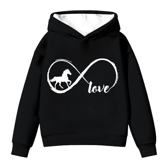 IWRICH Love Horse Hoodie for Kids Girls Hooded Sweatshirt Crew Neck Long Sleeve Pullover Tops,Size 2-14 Years Black 150