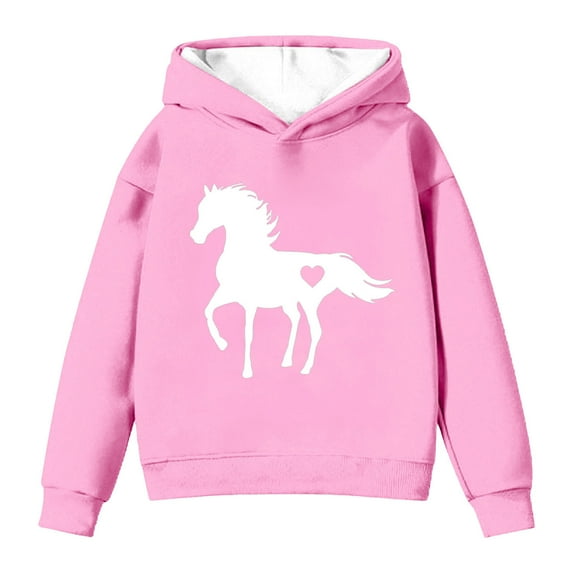 IWRICH Love Horse Hoodie for Girls Equestrian Horseback Riding Gift Idea Sweatshirt with Horses,Size 2-14 Years Pink 110