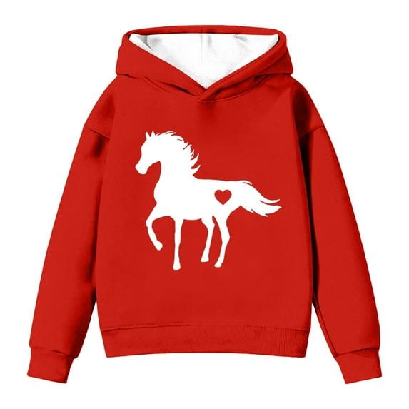 IWRICH Love Horse Hoodie for Girls Equestrian Horseback Riding Gift Idea Sweatshirt with Horses,Size 2-14 Years Red 160