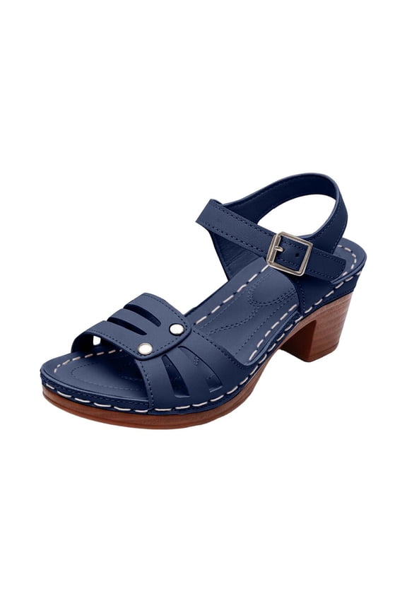 Low Chunky Heels for Women dressy Wedge Platform Sandals summer Casual Footwear with Adjustable Straps Navy 9