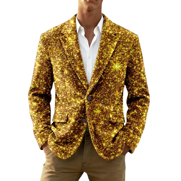 IWRICH Mardi Gras Blazer for Men Button Notched Lapel Suit Jacket Casual Rave Jackets Sports Coats Slim Fit Plus Size Blazer 07-Gold S