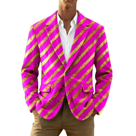 IWRICH Mardi Gras Blazer for Men Button Notched Lapel Suit Jacket Casual Rave Jackets Sports Coats Slim Fit Plus Size Blazer 19-Hot Pink XXXXL