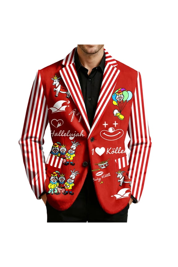 Mardi Gras Blazer for Men Plus Size Holiday Slim Fit Jacket Trendy Double Button Carnival Party Suit Outfits 02-Red M