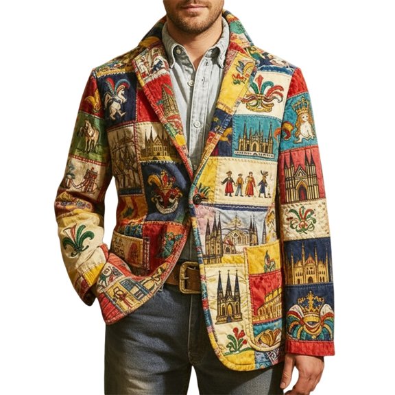 IWRICH Mardi Gras Corduroy Jacket for Men Holiday Blazer Outfits Plus Size Suit Sequin Printed Accessories Suits Cardigan Apparel 11-Yellow XL