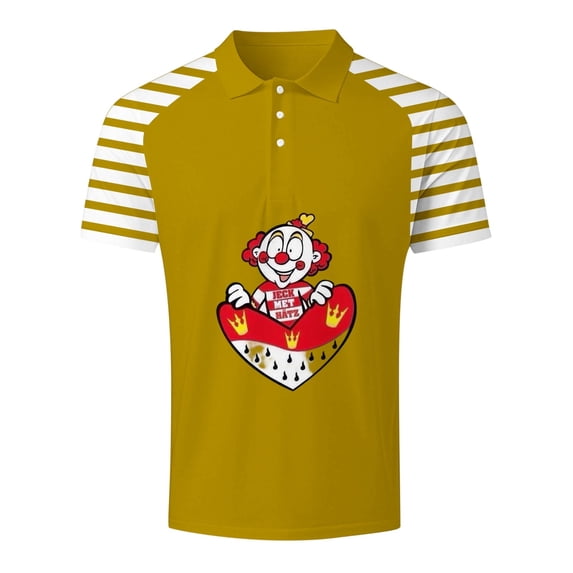 IWRICH Mardi Gras Polo Shirts for Men Plus Size Carnival T Shirts Button up Summer Short Sleeve Strip Sleeve Tees Gold M