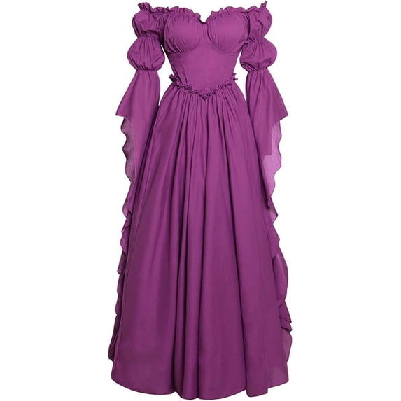 IWRICH Medieval Renaissance Witch Dress for Women off the Shoulder Bell Puff Sleeve Halloween Victorian Outfits Dark Purple XXXL