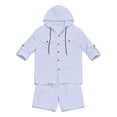 thumbnail image 1 of IWRICH Men's 2 Piece Linen Set Casual Long Sleeve Button down Hoodie Shirts and Shorts Sets Fashion Summer Beach Outfits White XL, 1 of 5
