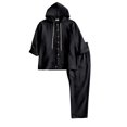 thumbnail image 1 of IWRICH Men's 2 Pieces Linen Set Casual Long Sleeve Button down Hoodies Beach Loose Fir Pants Summer Outfits Black S, 1 of 9