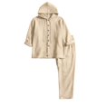 thumbnail image 1 of IWRICH Men's 2 Pieces Linen Set Casual Long Sleeve Button down Hoodies Beach Loose Fir Pants Summer Outfits Khaki L, 1 of 9