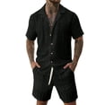 thumbnail image 1 of IWRICH Men's 2 Pieces Outfits Summer Beach Set Short Sleeve Button down Shirts and Shorts 2 Piece Loose Fit Hawaiians Sets Black L, 1 of 7