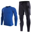 thumbnail image 1 of IWRICH Men's 2-in-1 Sports Pants with Pocket Slim Long Sleeve T Shirts Compression Athletic Workout Outfits 2 Piece Sets Blue XXXL, 1 of 2