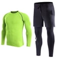 thumbnail image 1 of IWRICH Men's 2-in-1 Sports Pants with Pocket Slim Long Sleeve T Shirts Compression Athletic Workout Outfits 2 Piece Sets Green L, 1 of 2
