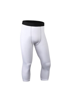Men's 3/4 Compression Tights Capri Running Pants Base Layer Sports Tights White L