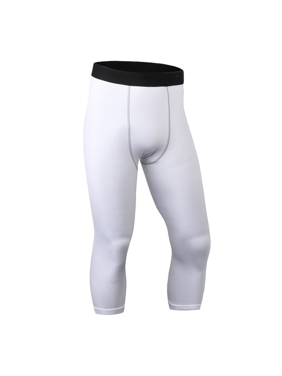 Men's 3/4 Compression Tights Capri Running Pants Base Layer Sports Tights White XL