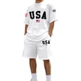thumbnail image 1 of IWRICH Men's 4th of July Independence Day Outfits USA Flag Short Sleeve Shirts and Shorts Set 2 Piece Athletic Jogging Tracksuits White XL, 1 of 4