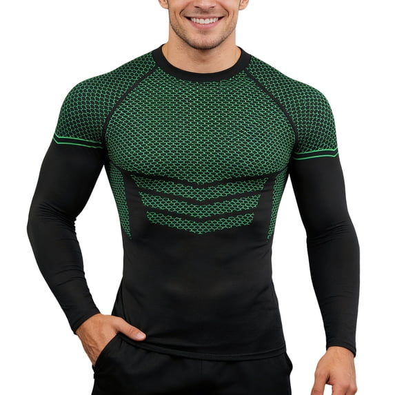 IWRICH Men's Athletic Long Sleeve Stretch Compression Shirts T-Shirt Running Workout Tops Baselayer Green M