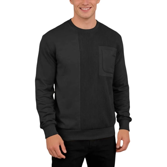 IWRICH Men's Basic Long Sleeve Sweatshirt Crewneck Casual Texture Pullover Workout Basic Soild Color Sweatshirt with Pocket Black L
