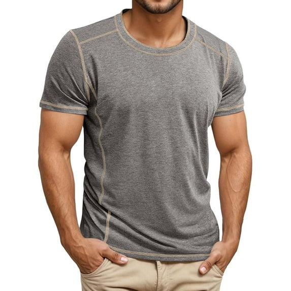 IWRICH Men's Basic Plus Size T Shirt Short Sleeve Crew Neck Soft Fitted Elastic Tees Classic Tshirts Light Gray XL