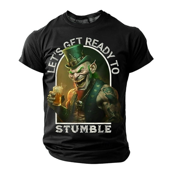 IWRICH Men's Big and Tall T Shirts Plus Size Short Sleeve Tops Let's Get Ready to Stumble Printed Tees Black S