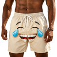 thumbnail image 1 of IWRICH Men's Board Shorts Funny Face Printed Elastic Drawstring Waist Swim Trunks Summer Casual Beach Resort Stretch Bathing Suits Beige XXXL, 1 of 4
