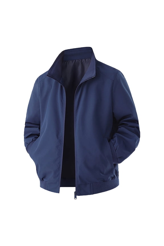 IWRICH Men's Bomber Lined Jacket Oversize Lightweight Casual Windbreaker Full Zip Coat with Pockets Blue M