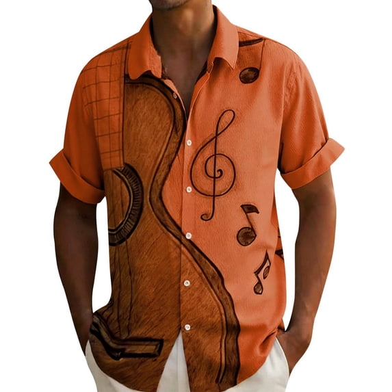 IWRICH Men's Bowling Shirt 1950s Retro Rockabilly Style Short Sleeve Button down Music Hawaiian Shirts 03-Orange XL