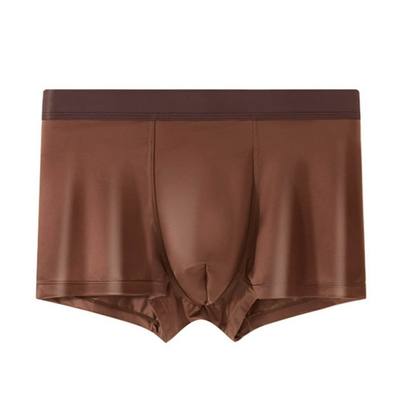 IWRICH Men's Boxer Briefs Mid Waist Underpants Ice Silk Boxers Breathable Seamless Underwear Brown XL