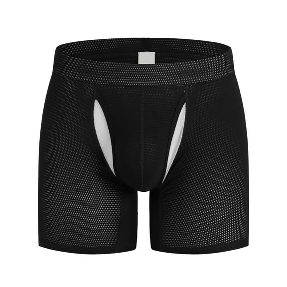 IWRICH Men's Breathable Soft Underpants Comfortable Boxers Briefs Stretchy Long Leg Trunks Shorts Black S