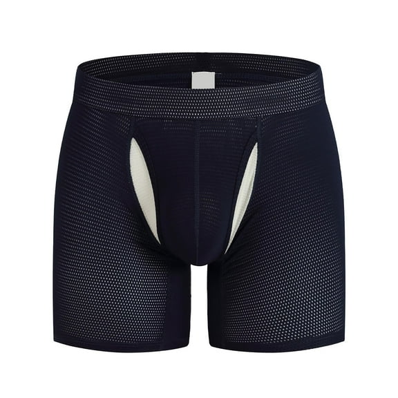 IWRICH Men's Breathable Soft Underpants Comfortable Boxers Briefs Stretchy Long Leg Trunks Shorts Dark Blue S