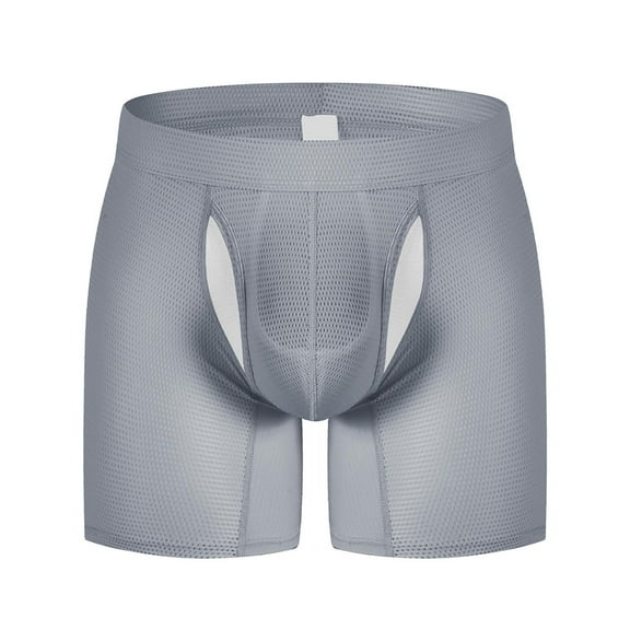IWRICH Men's Breathable Soft Underpants Comfortable Boxers Briefs Stretchy Long Leg Trunks Shorts Grey S