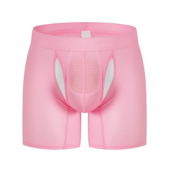 IWRICH Men's Breathable Soft Underpants Comfortable Boxers Briefs Stretchy Long Leg Trunks Shorts Pink S