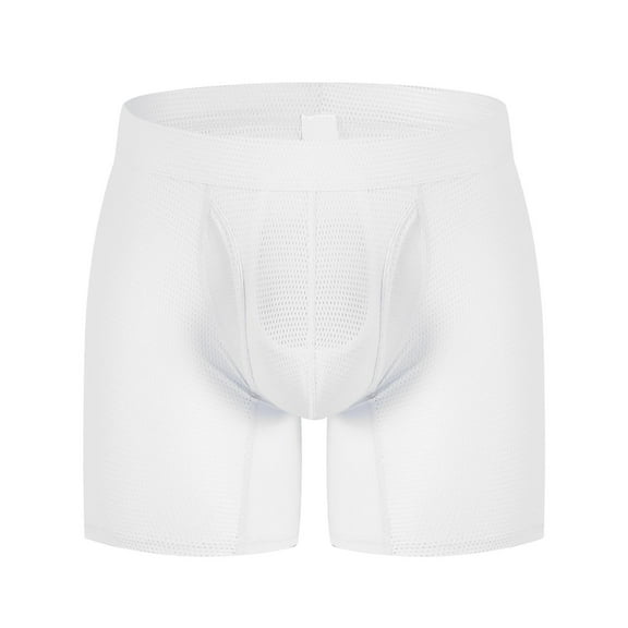 IWRICH Men's Breathable Soft Underpants Comfortable Boxers Briefs Stretchy Long Leg Trunks Shorts White M