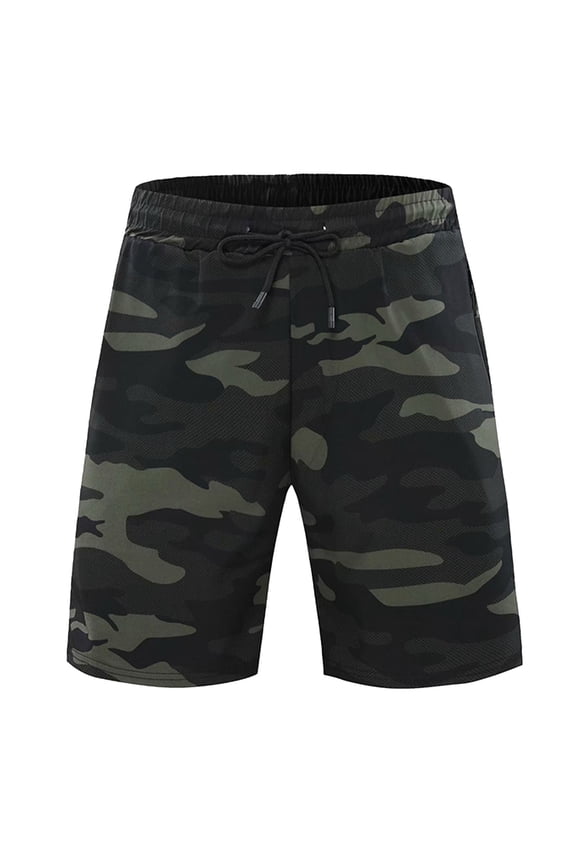 Men's Camo Gym Workout Shorts with Zipper Pockets Running Shorts Elastic Waist Training Athletic Short Pants Army Green XL