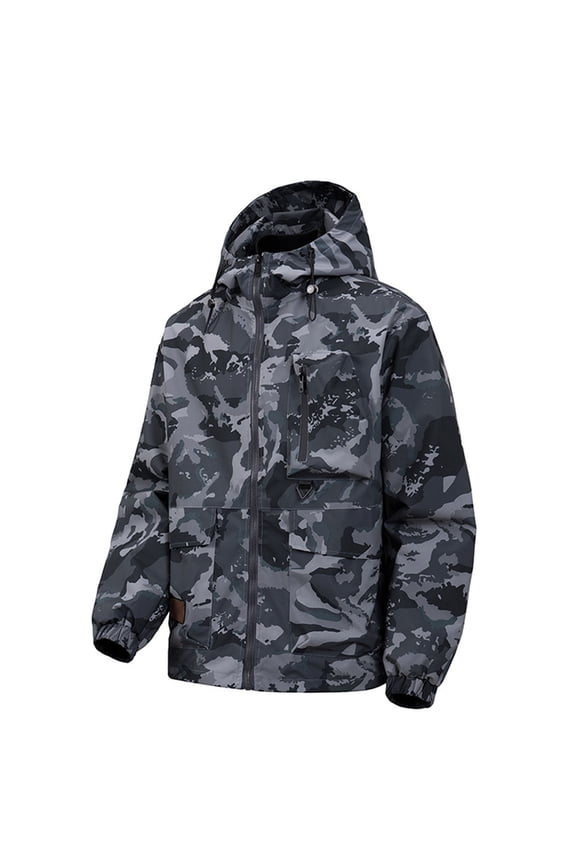 IWRICH Men's Camo Water-Resistant Windproof Rain Jacket 4 Pockets Outdoor Windbreaker Relaxed Fit for Spring&fall Dark Gray XS