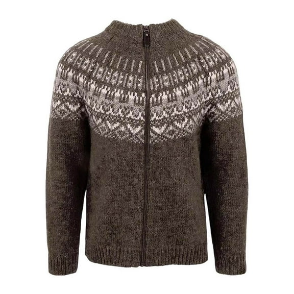 IWRICH Men's Cardigan Sweaters Stand Collar Cable Thick Knitted Full Zip Sweater with Pattern Coffee XXL