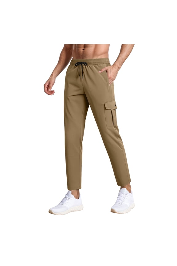 Men's Cargo Pants Athletic Open Bottom Joggers Straight Leg Casual Activewear with Pockets Coffee M