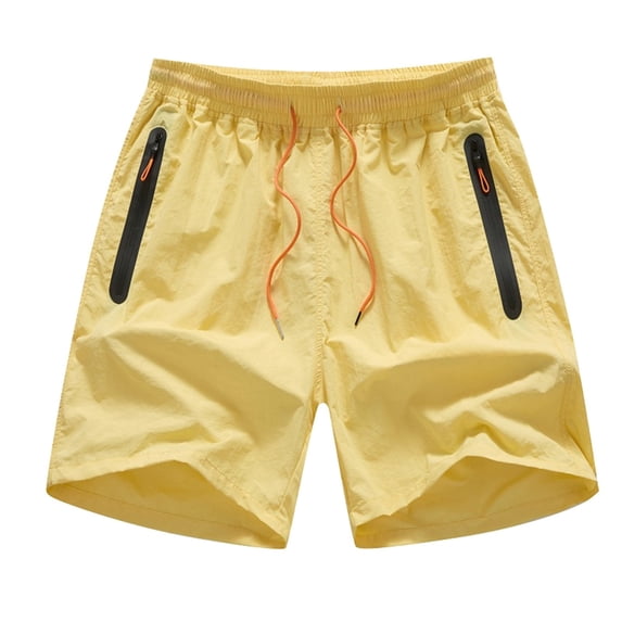 IWRICH Men's Cargo Shorts Athletic Shorts with Zipper Pockets for Outdoor Camping Hiking Yellow XL