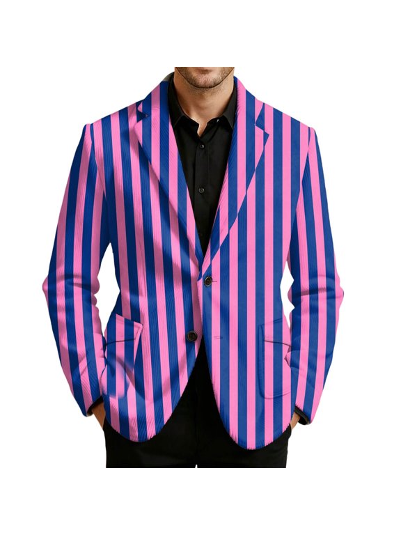 Men's Carnival Strip Printed Corduroy Blazer Mardi Gras Casual Plus Size Suit Jacket Rave Holiday Party Stage Coat Purple1 M