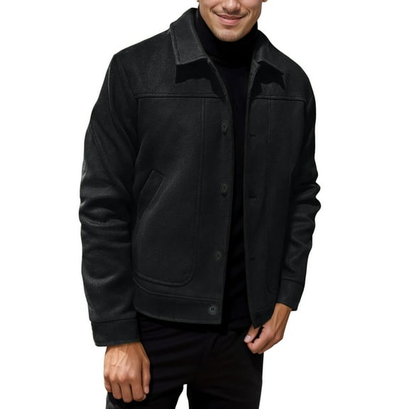 IWRICH Men's Casual Business Jacket Solid Color Lapel Lightweight Jackets Button up Slim Fit Tops Outdoor Warm Windbreak Coat Black XXL