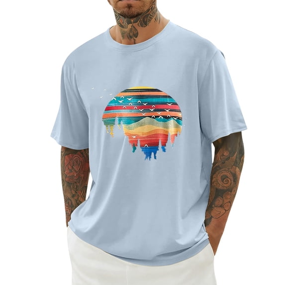 IWRICH Men's Casual Crew Neck Oversize T Shirts Graphic Printed Short Sleeve Plus Size Tshirts Casual Loose Fit Summer Tops Light Blue XL
