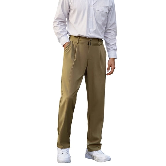 IWRICH Men's Casual Dress Pants Casual Pleated Baggy Wide Leg Pants Fashion Relaxed Fit Slacks Work Office Trousers with Belt Yellow L