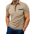 thumbnail image 1 of IWRICH Men's Casual Polo Shirts Classic Short Sleeve Button up Shirt Fashion Summer Basic Tops with Pocket Khaki M, 1 of 5