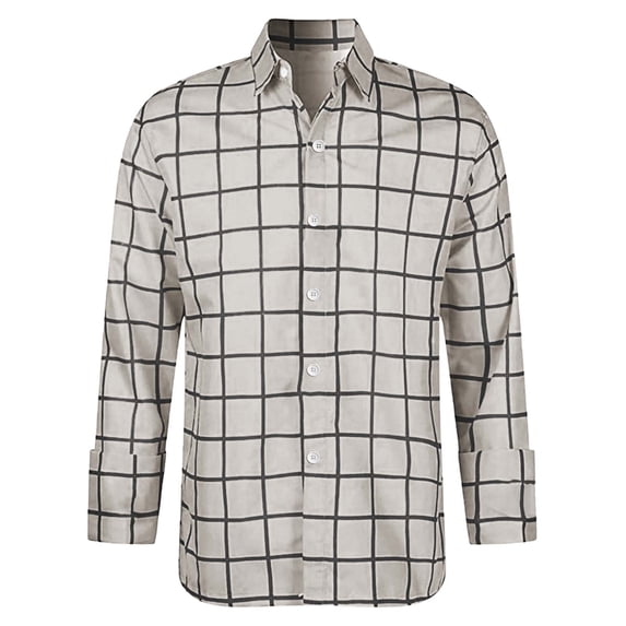 IWRICH Men's Checkered Shirts Button down Long Sleeve Plaid Shirts Color Blocking Casual Stylish Shirts Light Gray XL