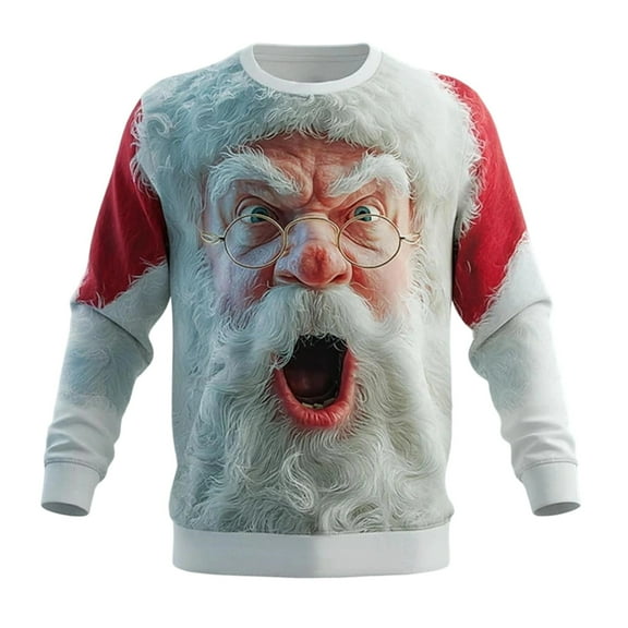 IWRICH Men's Christmas Oversized Sweatshirts Cute Santa Long Sleeve T Shirts Crewneck Christmas Pullover Tops Red S