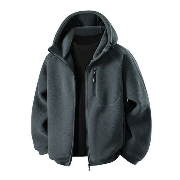 IWRICH Men's Warm Big and Hooded Sweater Casual Oversized Sweatshirts Casual Full Zip Windproof Jackets Dark Blue L