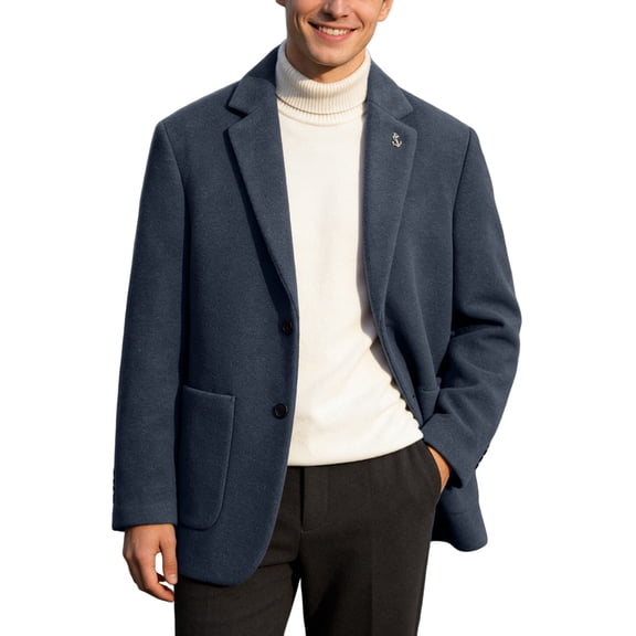 IWRICH Men's Classic Blend Jacket Business Formal Blazer Modern Fit Coat Office Senior Jacket Coat with Pockets Navy M