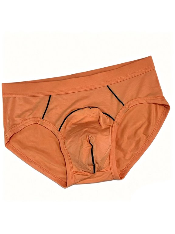 Men's Color Blocking Plus Size Briefs Breatheable Low Waist Brief Under Underpants Orange XXL