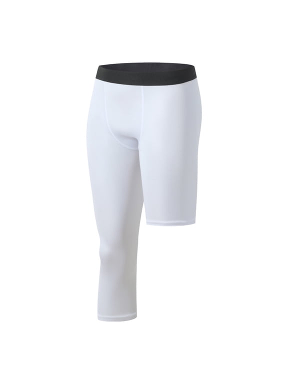 Men's Compression Pants Legging Athletic Shorts Sports Base Layer for Running Basketball Leg Tights White S