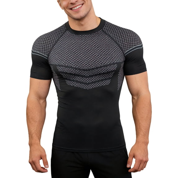 IWRICH Men's Compression Shirts Short Sleeve Workout Gym T-Shirt Running Tops Cool Dry Sports Base Layer Athletic Undershirts Grey L