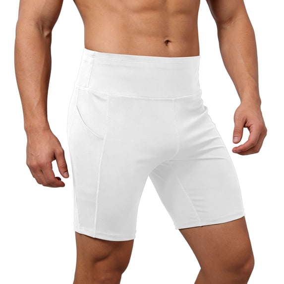 IWRICH Men's Compression Shorts Running Workout Shorts Cooling Underwear Shorts Tights with Pocket White XL